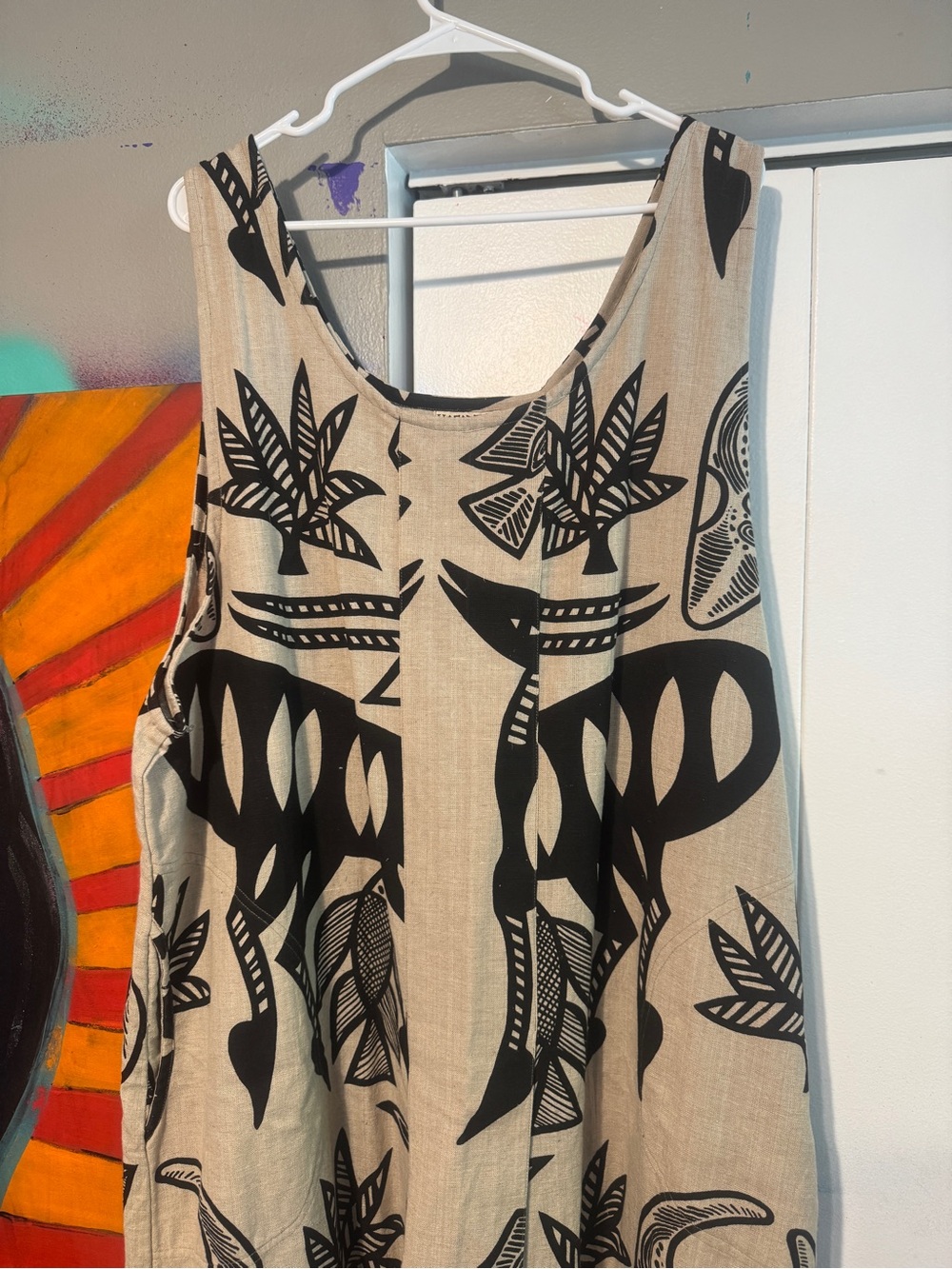 Nefertiti Collection Linen Blend Dress NWT Graphic Tribal African Art XL - Picture 5 of 13